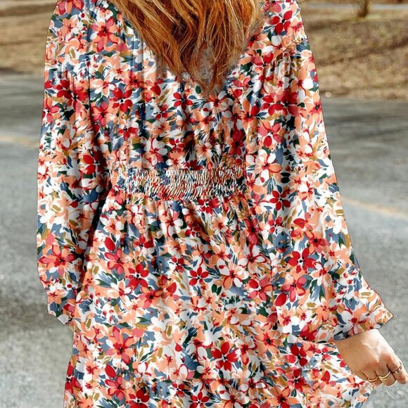 Custom Fit A-Line Mini Dress for Women - 2025 Floral V Neck Long Sleeve Sundress - Picture 2 of 3